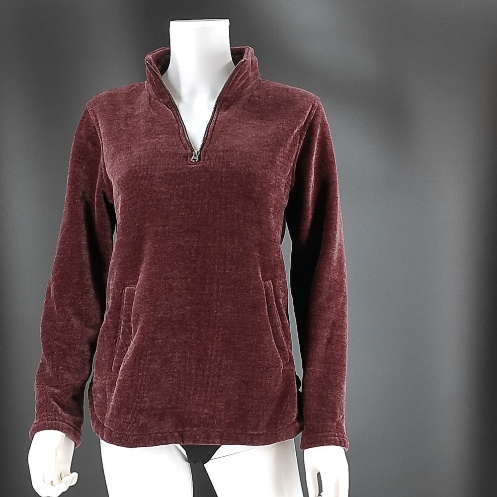 32 Degrees Heat Womens Burgundy Corduroy Faux Shearling Quarter Zip Pullover S